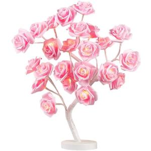 Table Lamp Rose Flower Desk Tree Lamp with 24 Warm White LED Lights USB/Battery Operated Gift for Women Teens Girls Table Lamp for Party Wedding Christmas Indoor Outdoor