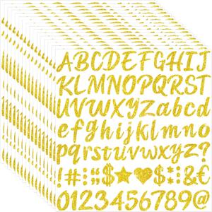 1280 Pcs Gold Letter Stickers Glitter Alphabet Stickers, 16 Sheets Self-Adhesive A-Z Letters with Numbers&Symbols, Sparkly DIY Craft Decals for Graduation Cap Water Bottles Scrapbooking Supplies(Gold)