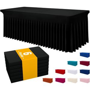 Smiry Spandex Tablecloth 6 Pack, Elastic Fitted Stretch Tablecloth for 6FT Rectangle Tables, Waterproof Washable Table Cover Skirt for Wedding, Banquet & Parties (Black, 72Lx30Wx30H Inch)
