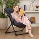 Comfy Saucer Chair for Adults, Set of 2, Soft Faux Fur Bedroom Chair, Accent Dorm Chairs, Flexible Living Room Reading Chairs, Oversized Folding Seat for Teens, X-Large, Navy Blue, 31.5 x 33.46 x 30.7 inches
