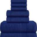 Belizzi Home 8 Piece Towel Set 100% Ring Spun Cotton, 2 Bath Towels 27x54, 2 Hand Towels 16x28 and 4 Washcloths 13x13 - Ultra Soft Highly Absorbent Machine Washable Hotel Spa Quality - Navy Blue