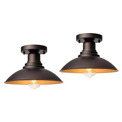 GOLDHILL 10.5" Outdoor Semi Flush Mount Light 2 Pack, Bronze & Gold Metal Ceiling Fixture Set, Rust-Proof Powder Coated Exterior Lighting for Porch, Garage & Hallway