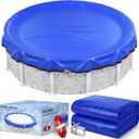 24FT Round Winter Pool Cover 500D Extra Thick Above Ground Pool Cover Above Ground Pool Protection with Winch and Cable Royal Blue (24Feet)
