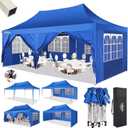 COBIZI 10x20 Pop Up Canopy with 6 Sidewalls,10x20 Canopy Tent Frame Upgraded with 3 Adjustable Heights,Waterproof UV50+ Outdoor Party Commercial Ez Up Gazebos with Carry Bag(10 x 20 ft Blue)