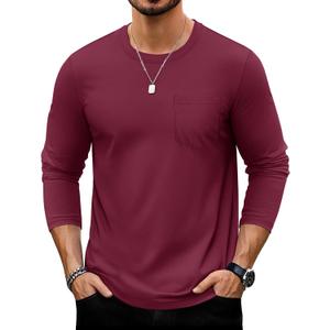TACVASEN Mens Long Sleeve Tee Shirts Cotton Lightweight Casual Pocket Crew Neck Work T Shirts for All Season (M)