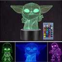 Manco 3 Pattern 3D Illusion Star Wars Night Light for Kids, 16 Color Change Decor Lamp - Star Wars Toys and Gifts Baby Yoda/Darth Vader/Stormtrooper