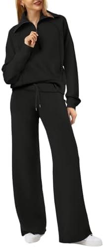 XIEERDUO Lounge Sets For Women 2025 Half Zip Sweatshirt And Wide Leg Sweatpant 2 Piece Outfits Sweatsuit Tracksuit XL