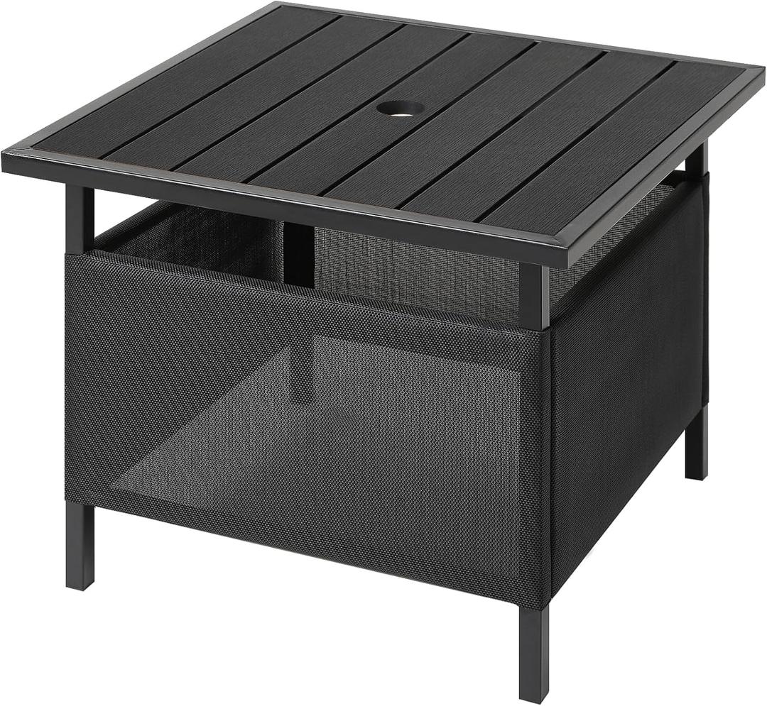 LZRS Adirondack Square Outdoor Side Table with Umbrella Hole, Pool Composite Patio Table,HDPE End Tables for Backyard,Pool, Indoor Companion, Easy Maintenance & Weather Resistant(Black)