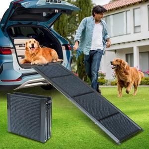 PawStep 63 Foldable Aluminum Dog Ramp for Cars/SUV/Trucks  Non-Slip Surface, 250 lbs Capacity, Lightweight & Portable Four-Fold Design (Fits Pets