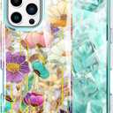Cute Marble Case for iPhone 16 Pro Max 6.9 inch Built with Screen Protector, Lightweight and Stylish Full Body Shockproof Protective Rugged TPU Case for Women/Girls-Water Lily