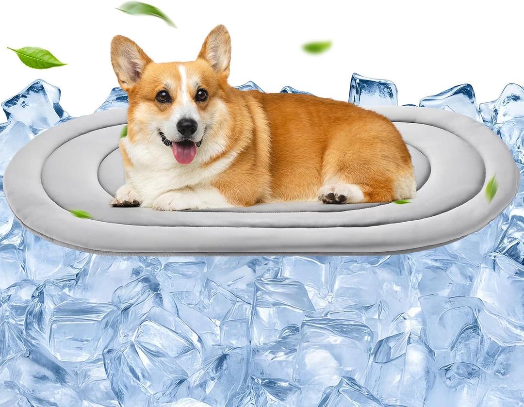 Pet Dog Cooling Mat 35x19 Reversible Cooling Pad for Dogs and Cats, Comfort Ice Silk Cotton Summer Dog Bed Outdoor Indoor Washable, Ideal for Kennel Sofa Floor Car Seats
