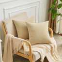 GAWAMAY Decorative Square 16x16 Inch Throw Pillow Covers Set of 2, Super Soft Chenille Pillows Farmhouse Fall Pillowcase for Living Room Bedroom Sofa Couch Cushion Cover Khaki 40x40cm (No Insert)