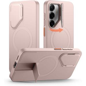 SURITCH for Samsung Galaxy S25+ Plus Phone Case, Magnetic Shockproof Protective Cover with Camera Cover & Adjustable Metal Kickstand for Galaxy S25+ Plus(2025)-Sakura Pink