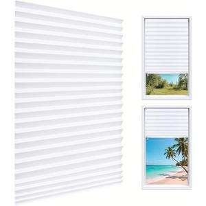 8Pcs Temporary Light Filtering Paper Shades for Windows Pleated Blinds with Adhesive,No Tools No Drill Free Cut Size Temporary Room Darkening Shades Rectangular Semi Blackout, White, 24" W x 71" H