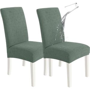 SYSLOON Waterproof Chair Covers for Dining Chairs 2 Pack,Pea Green | 100% Waterproof Material,Washable & Removable,Protect Against Spills,Dining Chairs