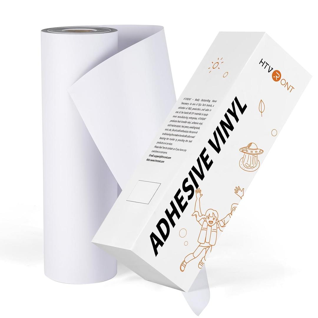 HTVRONT White Permanent Vinyl Compatible with Cricut Cutting Machine, 12" x 100 FT Matte White Permanent Adhesive Vinyl Roll for Silhouette, Cameo Cutters, Signs, Scrapbooking, Craft, Die Cutters