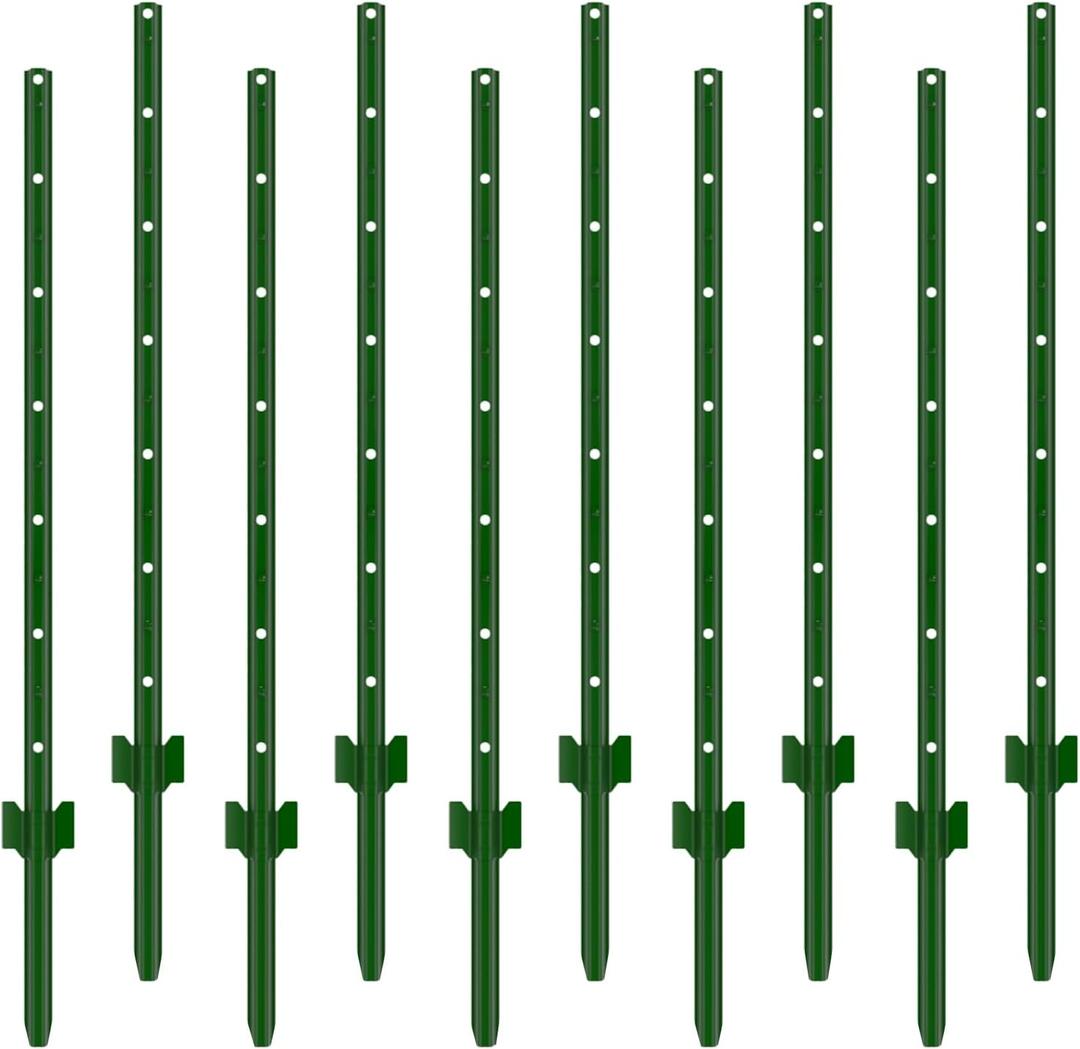 Fence Posts 7 Feet, Pack of 10, 3-4-5-6-7Ft Heavy Duty Garden Metal Steel Fence Post with U-Channel, No Dig Steel U Post Fencing for Lawn, Garden