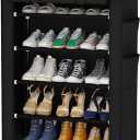 Calmootey 5 Tier Shoe Rack Organizer,Portable Shoe Shelf with Nonwoven Fabric Cover for Closet Hallway,Bedroom,Entryway,Black