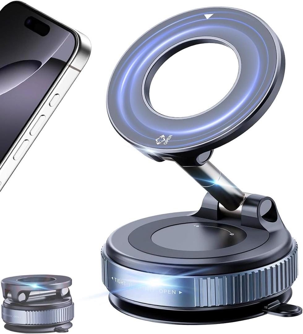 Vacuum Magnetic Car Phone Holder,360 Adjustable Vacuum Suction Cup Phone Mount for MagSafe Cell Phone Holders for Your Car/Gym/Mirror Mount for iPhone & Android