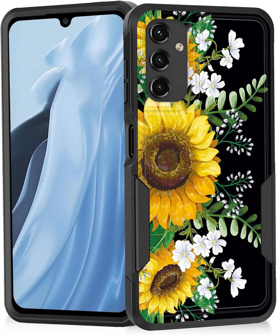 for Galaxy A14 5G Case,Heavy Duty Dual Layer Hybrid Hard PC Soft Rubber Shockproof Protective Rugged Bumper Case for Samsung Galaxy A14 5G 6.6" 2023,Sunflowers Floral Patterns