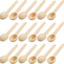 Tebery 60PCS Mini Wooden Spoons Small Bath Salt Spoon Candy Spoon Baby Spoon for Spice Jars Seasoning Honey Coffee