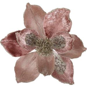Briful 10 Large Heads Christmas Glitter Magnolia Flowers Christmas Tree Ornaments Set of 3 Artificial Flowers with Picks Stems for Xmas Tree Holiday Decorations, Rose Gold