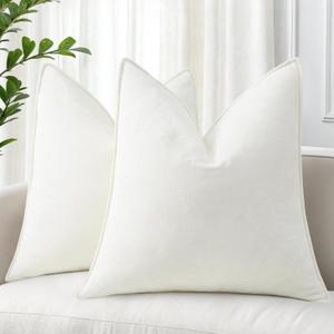 decorUhome Spring Couch Throw Pillow Covers 20x20 Set of 2, Decorative Soft Velvet Modern Cozy Chenille Pillow Cases with Elegant Design for Sofa Bed Living Room Home Decor, Cream White