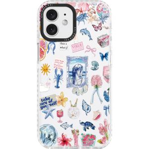 for iPhone 12 Case, Ocean Self-Care Collage Pattern with Sea Creatures, Military-Grade Drop Protection, Aesthetic Soft Slim TPU Protective & Camera Protection for Women Girls (BlueSummerCut)