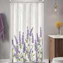 Riyidecor Small Stall Purple Lavender Shower Curtain 36Wx72H Inch RV Single Rustic Wooden Plank Plant Board Flowers Floral Herbs Leaves Fabric Polyester Waterproof Fabric 7 Pack Plastic Hooks RY-JWXH
