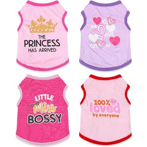 4 x 4 Pieces Puppy Clothes for Small Dogs Girl Girl Dog Clothes Cute Soft Dog Shirts Female Doggie Shirts Pet Clothing (Medium)
