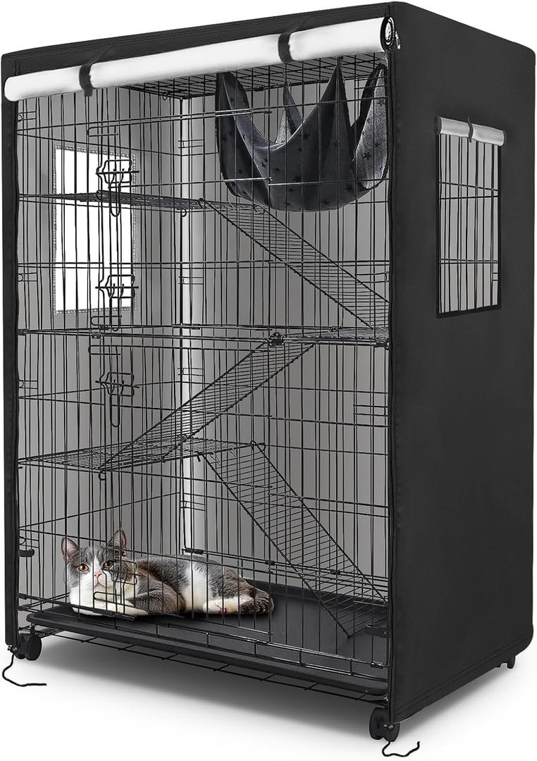 Catio Cover, 37" L x 23.5" W x 50" H Waterproof Cover for Outdoor Cat Enclosure, 420D Cat Cage Cover for Homey Pet Cats Cages, Black (Catio Not Included)