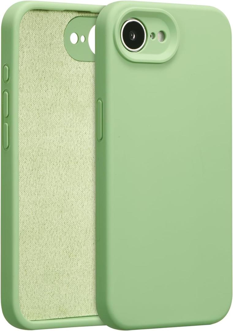 for iPhone 16E/iPhone 17E Case Silicone,with [Full Camera Protection][Soft Anti-Scratch Microfiber Lining],Liquid Silicone Ultra Slim Shockproof Phone Case for Men Women Girls-Matcha