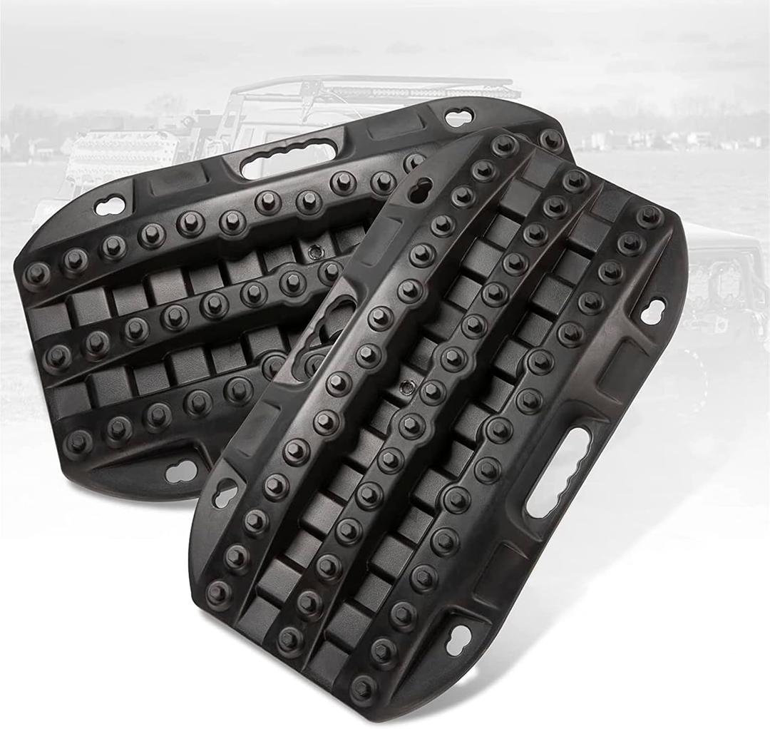 BUNKER INDUST Off Road Traction Boads, 2 Pcs Short Recovery Track Traction Mats for 4WD Mud, Sand, Snow Ramps-Black Tire Traction Tool (Without Strap)