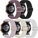 Lerobo 5 Pack Stretchy Bands Compatible with Samsung Galaxy Watch 7 6 5 4 FE Band 40mm 44mm 45mm/Watch 6 4 Classic 4 42mm 46mm 43mm 47mm/Active 2,20mm Soft Nylon Solo Loop Band Elastic Strap (Purple/Black/Lavender/Apricot/ White)