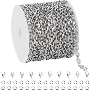 UMAOKANG 16.4 Feet Stainless Steel Chain for Jewelry Making Small Cable Chain Bulk with Jump Rings and Lobster Clasps