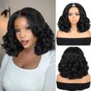 Quantum Love V Part Yaki Curly Wigs for Black Women Afro Curly V Part Synthetic Wig 12Inch Natural Black No Leave Out Clip in Half Wig