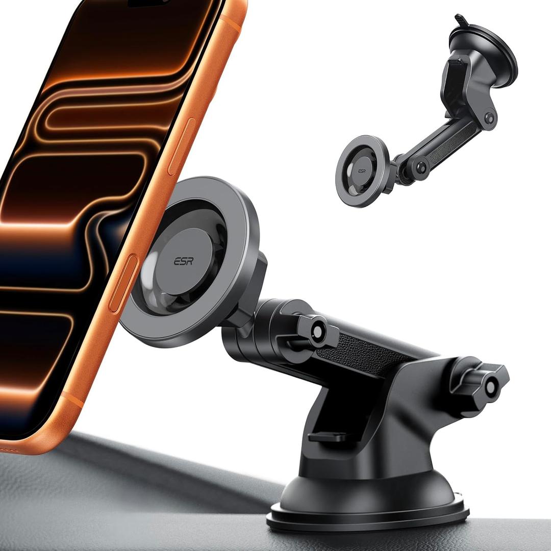 ESR Dashboard Magnetic Phone Holder for Car, for MagSafe Car Mount, Windshield Vacuum Car Mount for iPhone 17/16/16e/15/14/13/12, Samsung, Pixel 10, Charging Not Supported, 2 Metal Rings Included