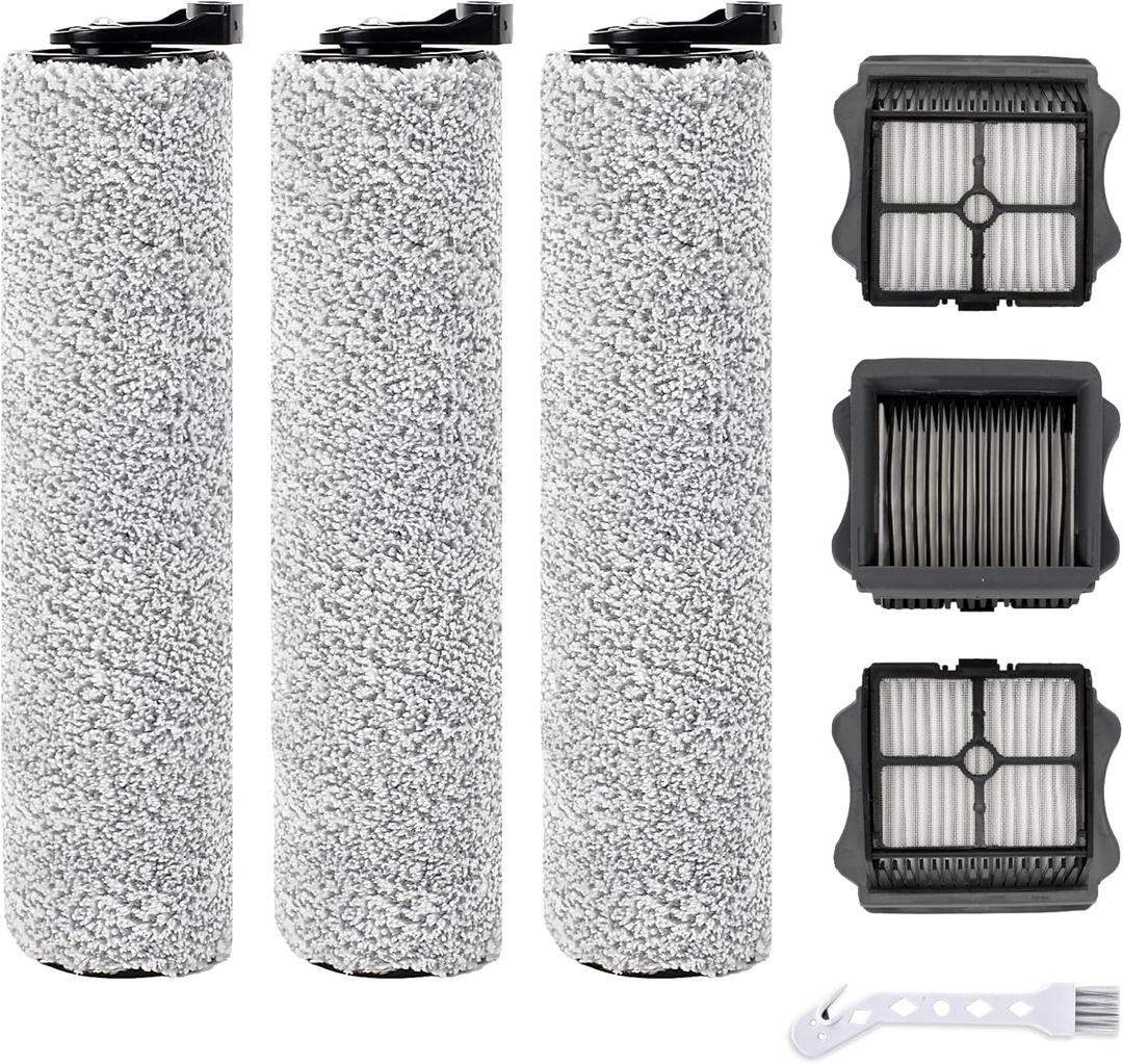 iFloor 3 Filter and Roller Brush Replacement for Tineco iFloor 3 and Floor One S3 Cordless Wet Dry Vacuum Cleaner, 3 Brush Rollers and 3 Filters