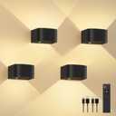 FULEN 4 Pack Motion Sensor Wall Lamp with Remote Control 3 Colors Wireless Wall Light LED Indoor Up and Down Wall Sconce 5000mAh Rechargeable Battery Powered Wall Lamps Brightness Adjustable,Black