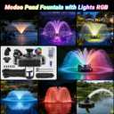 Pond Fountain Aerator with Lights, Dynamic RGB Light 1HP 750W Floating Fountain for Pond Lake, 110V 15000 GPH Fully Automatic Stainless Steel Fountain Pump 100Ft Cord with 2 LED Lights and Nail, Rope