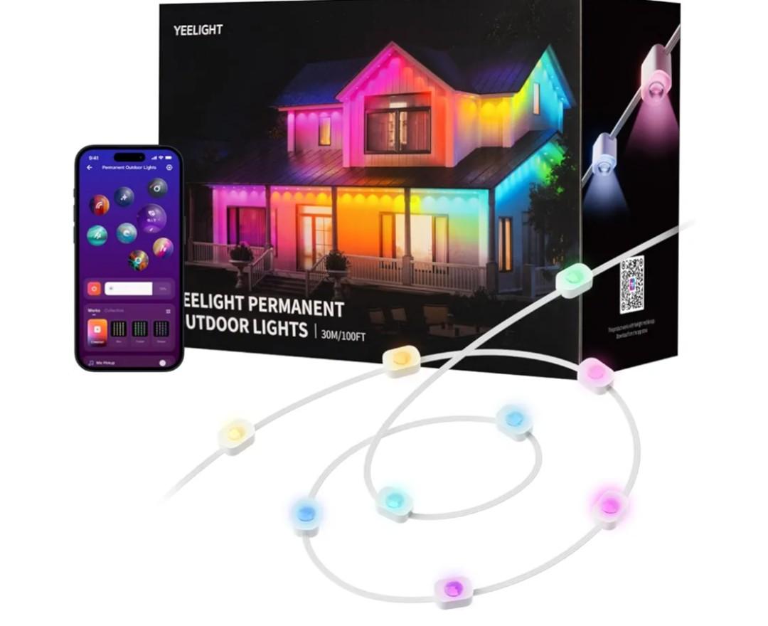 YEELIGHT Smart Outdoor Permanent String Light, 100 Ft, 20+ Lighting Effect, RGB LED, Music Sync, APP Control for DIY, IP67 Waterproof, Lighting Decoration for Eaves/Halloween/Christmas/Party/Holiday