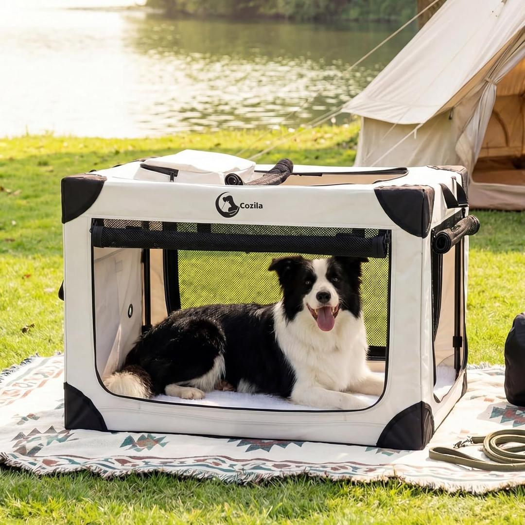 Portable Collapsible Dog Crate for Extra Large Dogs, 4 Mesh Doors & 2 Storage Bags, Indoor Outdoor Travel Dog Kennel, Grey, 42" x 30" x 30"