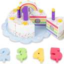 Pretend Play Food for Toddlers 2-5,Wooden Birthday Fake Cake with Candles and Numbers,Tea Party Learning Kitchen Gift Toys for Boys Girls (Rainbow Cake)