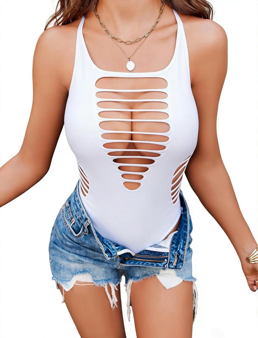 Avidlove Rave Outfits for Women Festival Top Sexy Fishnet Bodysuit Bodycon Party Club Outfit (S M L) (White)