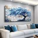 ERQINHUA Blue Tree Wall Paintings Canvas Wall Art For Living Room Large Wall Decor For Bedroom Office Decorations Farmhouse Abstract Watercolour Pictures Artwork Home Decor Ready To Hang 20"X40"