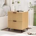 Royal Windsor Small Fluted Nightstand with 2 Drawers, Modern Night Stand Side End Table, Small Accent Storage Cabinet, Bedside Table for Bedroom Full Size Bed, Natural Oak