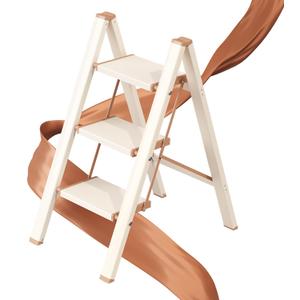 3 Step Ladder, Folding Step Stool with Wider Pedal, Anti-Slip Feet & Non Slip Stripes, Aluminum Sturdy Material, 300Lbs Capacity, Elegant Look of Cream Chocolate Better Matches Your Home