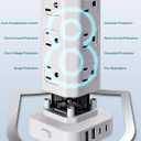 Power Strip Tower Surge Protector, 6FT Flat Plug Extension Cord with Multiple Outlets, 12 AC Outlets 4 USB (2 USB C), Desktop Charging Station with Surge Protection for Home Office Dorm Room, White