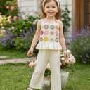 Toddler Baby Girl Summer Clothes Outfits Crocheted Ruffle Camisole Pants Kids Clothing Set, Size 2-3Y (Beige)