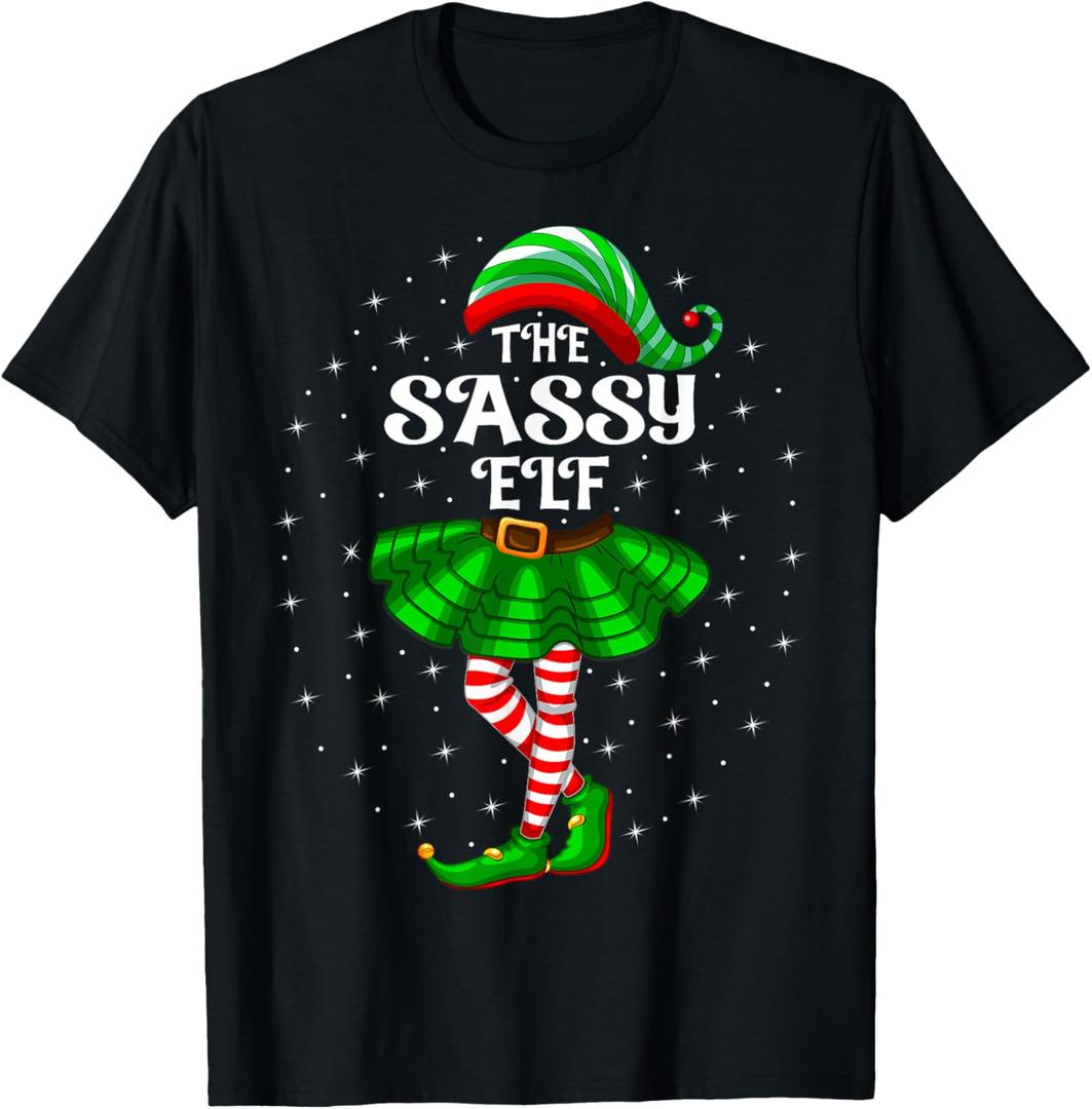 Xmas Family Matching Women Girls Mom The Sassy Elf Christmas T-Shirt, Size M